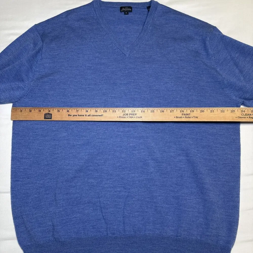 Jack Nicklaus Sweater Mens XL Blue 100% Merino Wool Knit V-Neck Pullover EUC